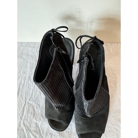 Paul Green Women's Black Bootie Sandal US Sz 7.5/8 Peep Toe Block Heel Zip - Picture 4 of 11